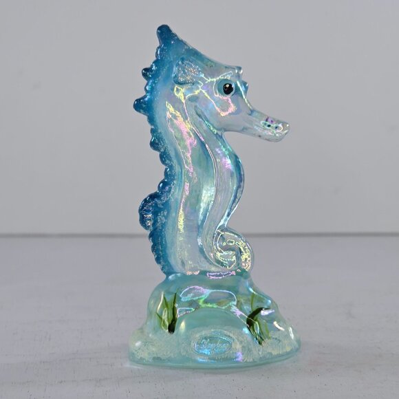 Fenton Art Glass Iridized Blue Seahorse Figurine Signed M. Young Rare - Picture 5 of 8